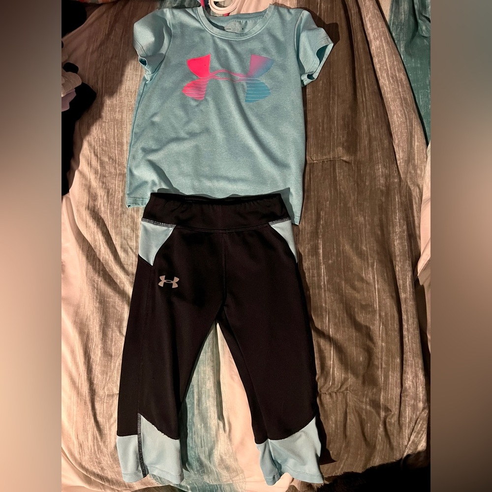 Under Armour Kids' Black and Light Blue Leggings